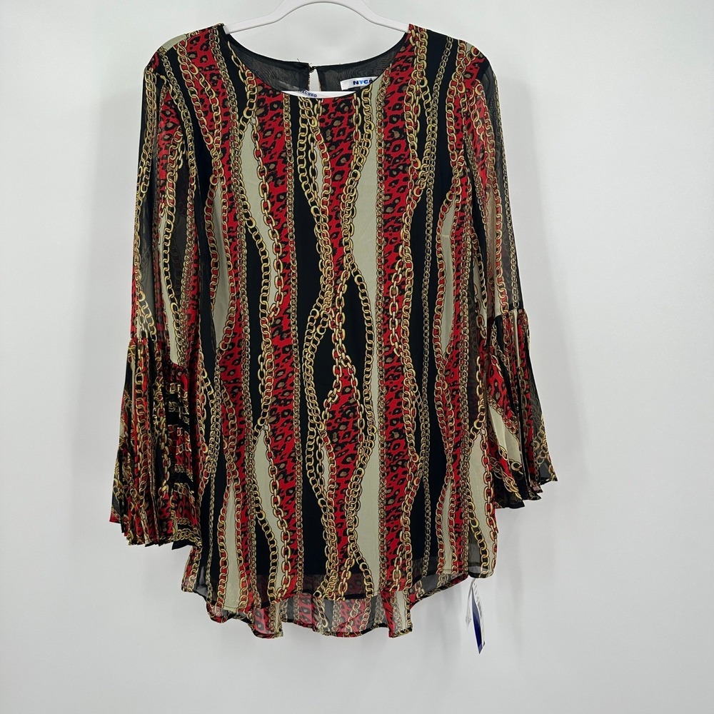 Womens Equestrian Chain Print Top Size M Maximalist Glam Bold Edgy Barocco